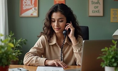 Designer discussing services by phone